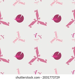 Seamless repeat abstract pattern of pink geometric origami swans with water lily and dragonfly elements on a pale background. Great for fashion, textiles, giftwrap, packaging, backgrounds.