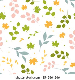 Seamless Repeat Autumn Fall Leaves Vector Pattern Illustration Background