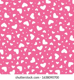 Seamless repeat background of mixed white hearts on pink background. A pretty decorative design for feminine, beauty, fashion and cute girly graphic design projects.