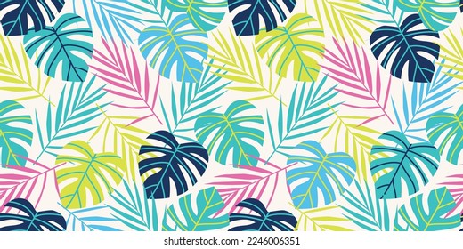 Seamless Repeat Bright Colourful Tropical Palm Leaves Pattern Vector