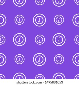 Seamless repeat bright pattern with music note icons. White objects on the trendy violet background. Vector illustration. Usable for banners, cards, posters, party invitations, wrapping paper