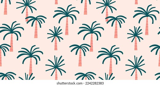 Seamless Repeat Fun Palm Tropical Tree Pink Green Cute Print Pattern