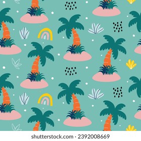 Seamless Repeat Fun Palm Tropical Tree.