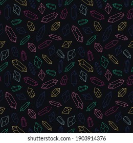 Nahtlose Wiederholung von Edelstein, schwarz, bunter Kristall-Hintergrund-Design.