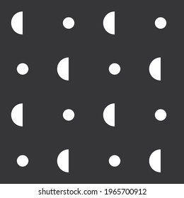 Seamless repeat geometric vector pattern.
Black and white minimal circle and half circle texture.
Abstract moon motif.