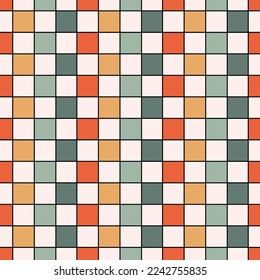 Seamless Repeat Gingham Check Grid Pattern in warm retro colors. Rainbow checkerboard colorful pattern background. 