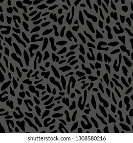 Seamless repeat heetah pattern design, vector illustration background drawn in shades of grey and black.