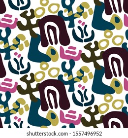 seamless repeat pattern with abstract flowers, plants and shapes