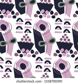 seamless repeat pattern with abstract flowers and shapes