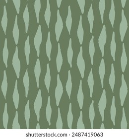 Seamless repeat pattern with abstract hand painted oval shapes in stripes in tonal olive green like camouflage. Camo brush strokes, calming background for nature, forest, outdoor, unisex  projects.