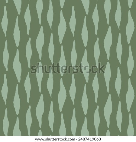 Seamless repeat pattern with abstract hand painted oval shapes in stripes in tonal olive green like camouflage. Camo brush strokes, calming background for nature, forest, outdoor, unisex  projects.