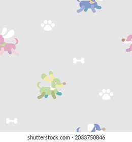 seamless repeat pattern animal pet dachshund sausage dog repeat pattern with paw foot print and bone, background  flat vector illustration design