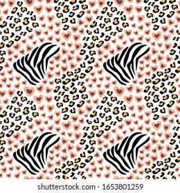 seamless repeat pattern with animal prints and heart shapes