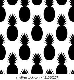 Seamless repeat pattern with black pineapple silhouettes isolated on white background.