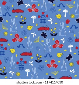 seamless repeat pattern bugs leaves flowers garden forest great for fabric, paper products, stationary and much more