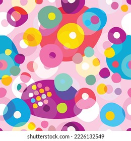 Seamless repeat pattern of color circles, dots. Vector.