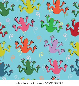 seamless repeat pattern with colorful frogs