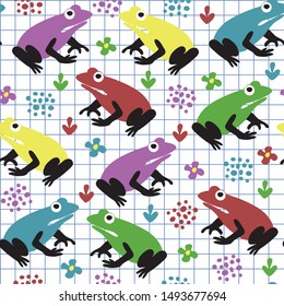 seamless repeat pattern with colorful frogs