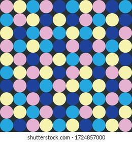 Seamless repeat pattern of coloured circles.