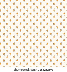 Seamless Repeat Pattern With Corn Candy On White. Hand Drawn Vector Illustration. Line Drawing. Design Concept For Halloween Party, Textile Print, Wallpaper, Wrapping Paper.