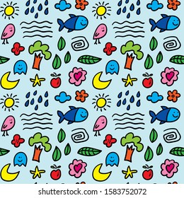 seamless repeat pattern with cute and colorful doodles
