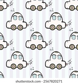 Seamless repeat pattern, cute design for kids, nursery, background, colourful Vector illustration