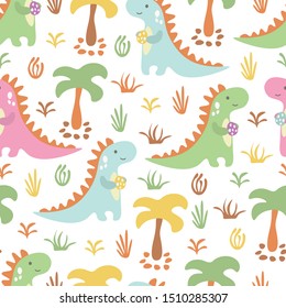 seamless repeat pattern with cute dinosaurs