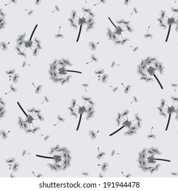 Seamless repeat pattern of dandelion seeds blowing in the wind. Vector illustration. 