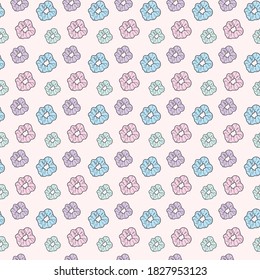 Seamless repeat pattern design with colorful scrunchies. Trendy background with hair tie elements.Pastel background and colorful pastel scrunchy elements vector design.