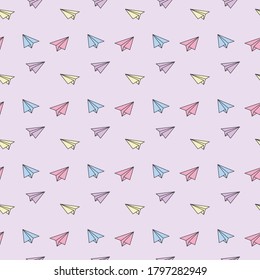 Seamless repeat pattern design with paper plains. Colorful pattern design.