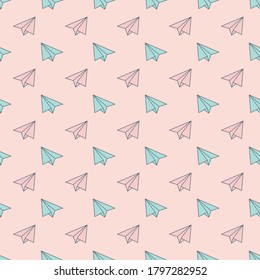 Seamless repeat pattern design with paper plains. Colorful pattern design.