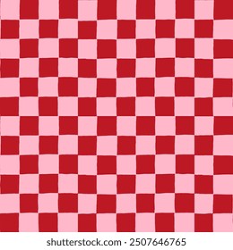 Seamless repeat pattern with ditsy hand drawn checkerboard in cotton candy pink and red. Soft pink and red checker for Valentines day, girls, cosmetics, teen projects and more