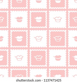 A seamless repeat pattern featuring classic stamp design with lips. Great for beauty, fashion and design projects that require a repeat surface pattern design.