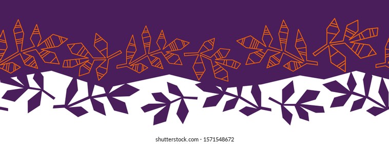 Seamless repeat pattern with flowers and leaves in purple on white background. Modern trendy vector illustration. Hand drawn fabric, gift wrap, wall art design.