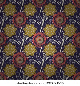 Seamless repeat pattern with flowers in red, pink and white colors. Vector texture for fabric, gift wrap, wall art design.