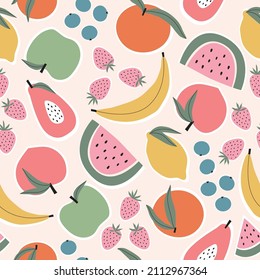 Seamless Repeat Pattern Fun Bright Bold Vector Fruit Salad