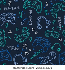 Seamless Repeat Pattern Gaming Electronics Headphones Digital Teen Gamer Print