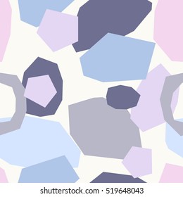 Seamless repeat pattern with geometric shapes in pink, lavender, purple and cream. Abstract textile, wrapping paper, wall art design.