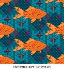 seamless repeat pattern with goldfishes