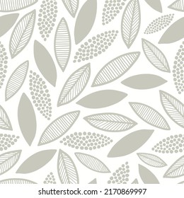 Seamless repeat pattern with hand drawn leaves. 