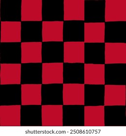 seamless repeat pattern with hand drawn checkerboard in red and black. Black red checker for edgy products, Halloween, packaging, youth projects and more