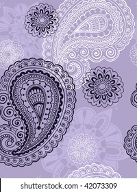 Seamless Repeat Pattern- Hand-Drawn Intricate Henna Paisley Doodle Vector Illustration Wallpaper