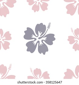 Seamless repeat pattern with hibiscus flowers and in rose quarts and lilac grey