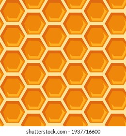 Seamless repeat pattern with honeycomb.  Abstract backdrop with orange hexagon grid cell on yellow background. Flat vector art background template. 