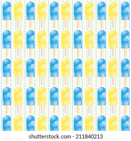 Seamless repeat pattern with ice cream in blue and yellow.