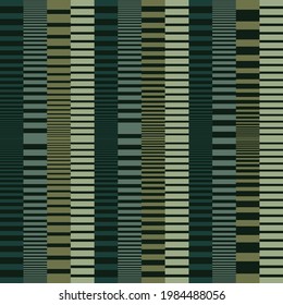 Seamless repeat pattern. Multitude of horizontal rectangles like bricks in uneven sizes. Shades of army green. 