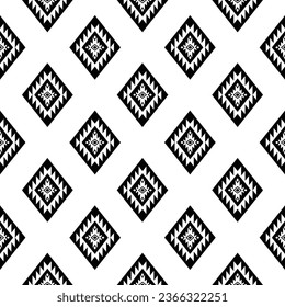 Seamless repeat pattern of Navajo tribal. Abstract ethnic geometric background illustration design. Black and white colors. Design for textile template, fabric, curtain, shirt, frame.
