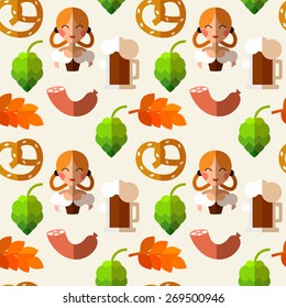 Seamless repeat pattern for Oktoberfest in flat style. Flat design.