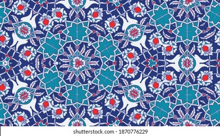 Motif harmonieux de répétition Motifs ottomans avec illustration turquoise
