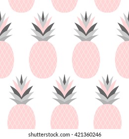 Seamless repeat pattern with pineapples in pastel pink isolated on white background.